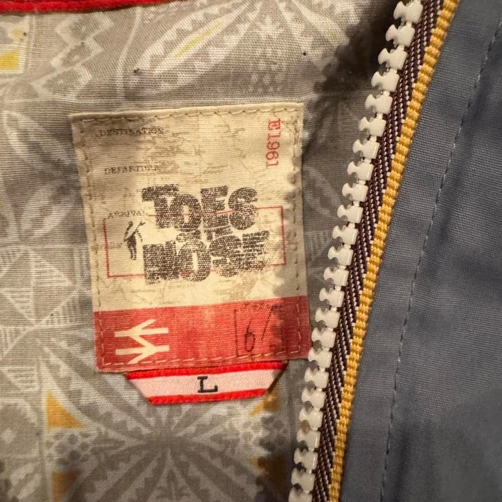 Toes on the Nose Mens Full Zip Hooded Windbreaker Jacket Blue Grey Large
